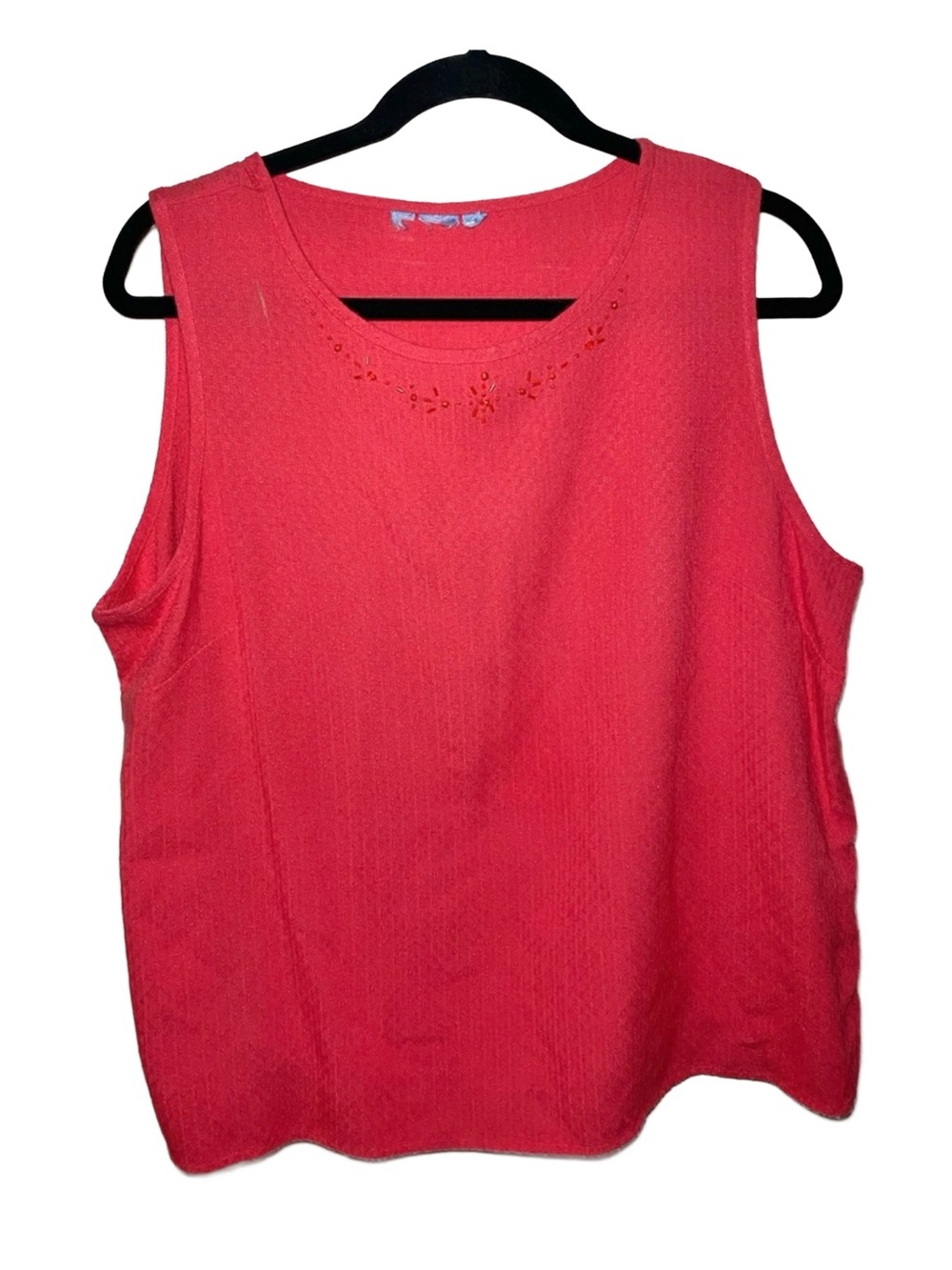 Red /Orange‎ Silk Cotton Stretch Boat Neck Sleeveless Women’s Blouse Size L/XL